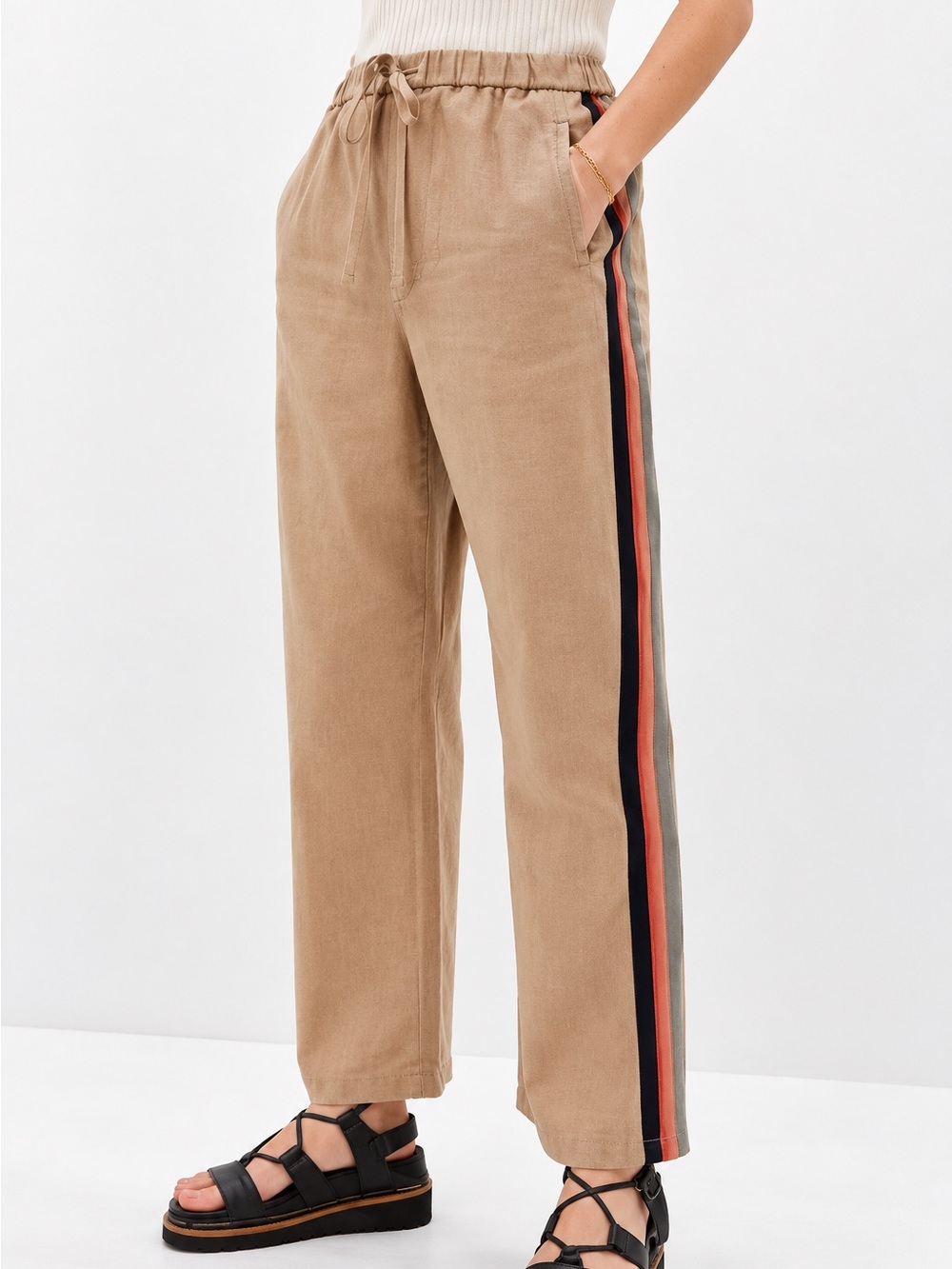 Maeve by Anthropologie Classic Track Pants Khaki Orange Navy Stripe XL